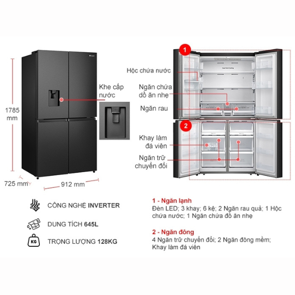 Tủ Lạnh Side By Side Inverter CASPER 645L RM-680VBW - Hàng Chính Hãng