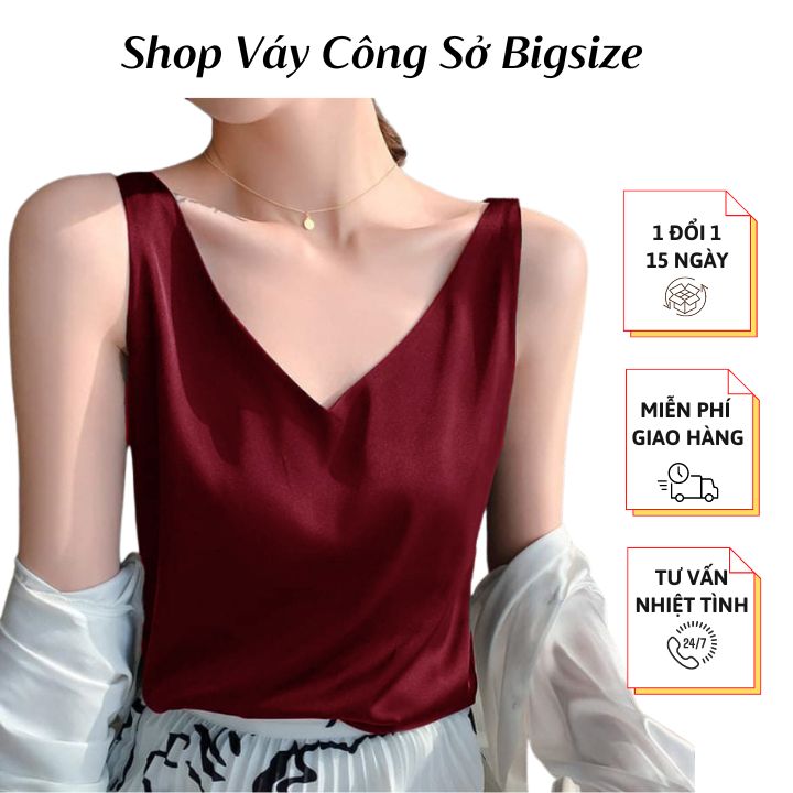 Áo hai dây lụa cổ tim mặc trong vest, blazer xinh xắn chất lụa cao cấp mềm mịn, thoáng mát