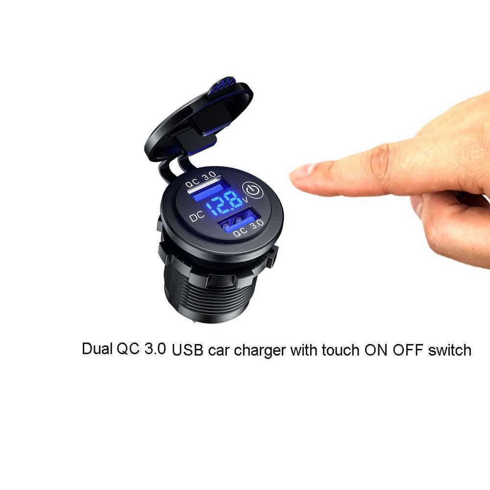 12V 24V QC3.0 USB Bộ sạc xe hơi với công tắc cảm ứng Đèn LED Voltmeter Bộ chuyển đổi nguồn chống thấm nước cho xe tải SUV Motor Marine Motor