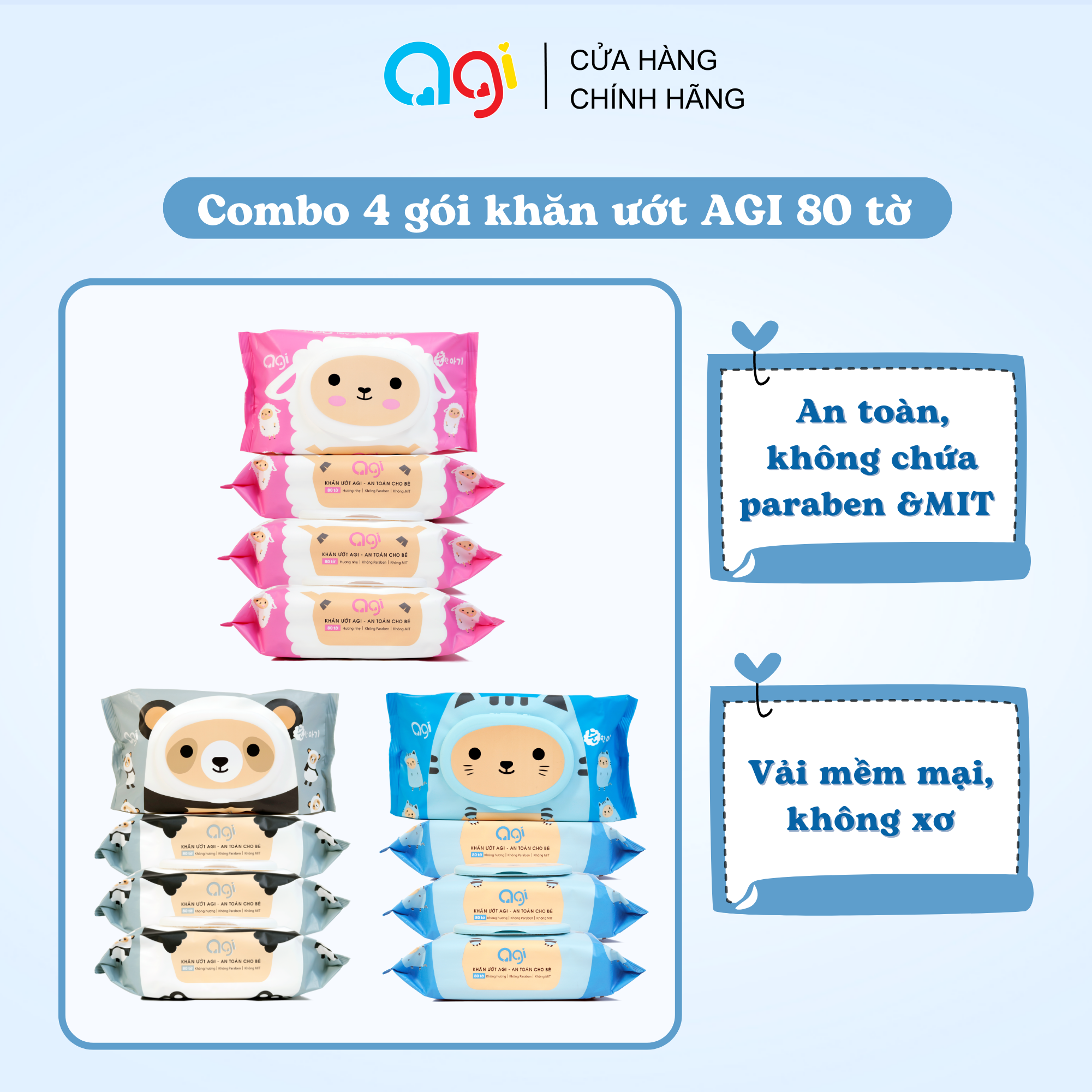 Combo 4 gói khăn giấy ướt Agi 80 tờ