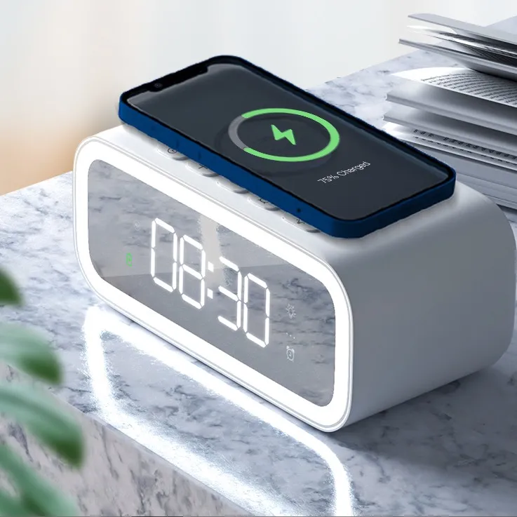 Đế sạc không dây sạc nhanh 15W kiêm đồng hồ để bàn và đèn ngủ hiệu WIWU Time Wireless Charger Wi-W015 - sạc cùng lúc 2 thiết bị, Chuẩn Qi, Smartchip, đèn LED nhiều màu - Hàng nhập khẩu