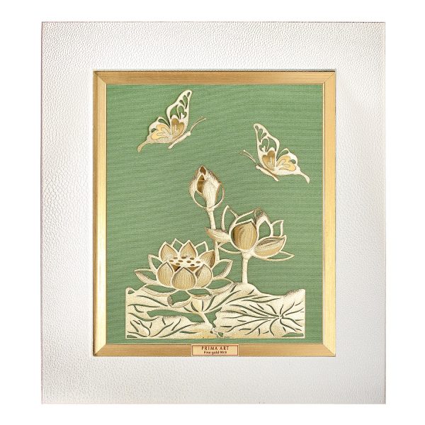 Tranh Vàng 24K PRIMA ART - Hình Đôi Bướm và Hoa Sen - Bộ sưu tập Luxe - CGS-0643-80