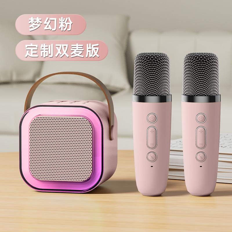 Loa Bluetooth Karaoke Ngoài Trời Mini Di Động Có Thẻ Micro Không Dây Loa Siêu Trầm Âm Lượng Cao Caixa De Som Quà Tặng Trẻ Em Màu sắc: 2 Micrô