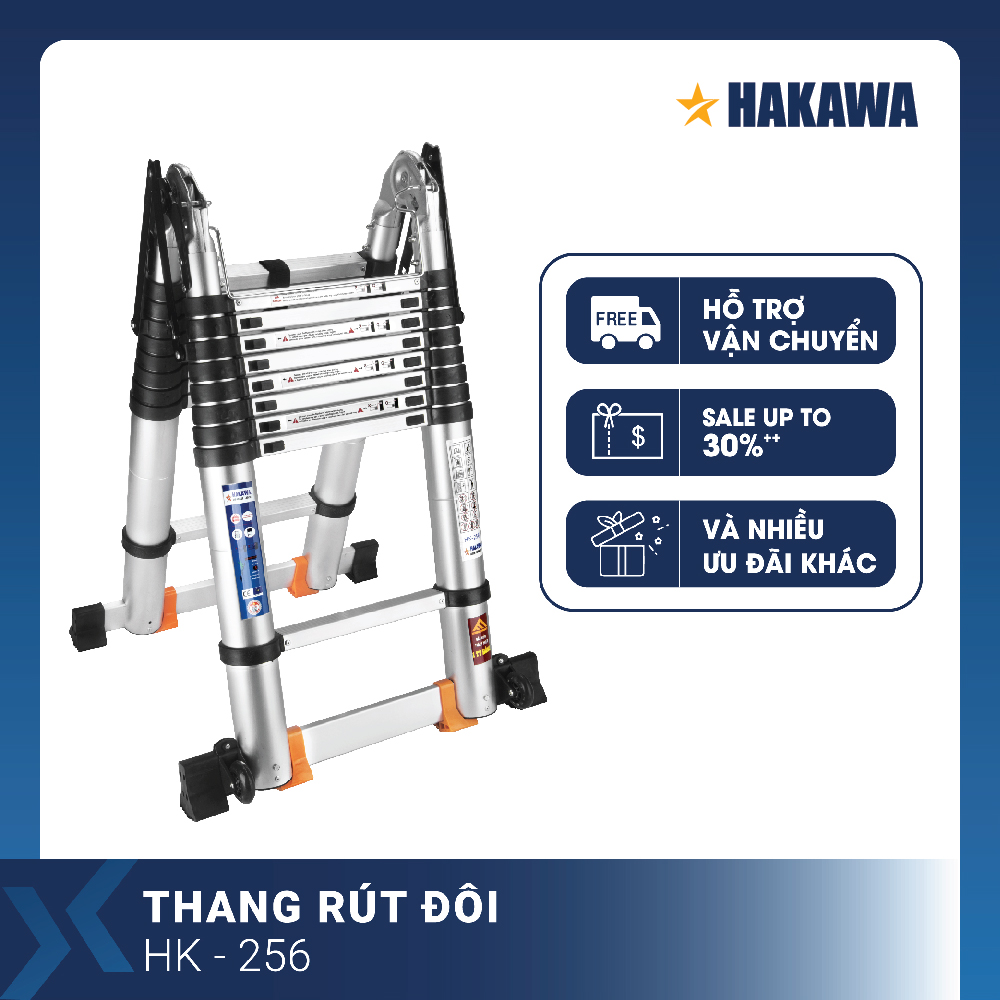 Thang nhôm rút đôi chữ a Nhật Bản HAKAWA HK256 (5,6M) - Phân phối chính hãng - Nhỏ gọn tiện lợi