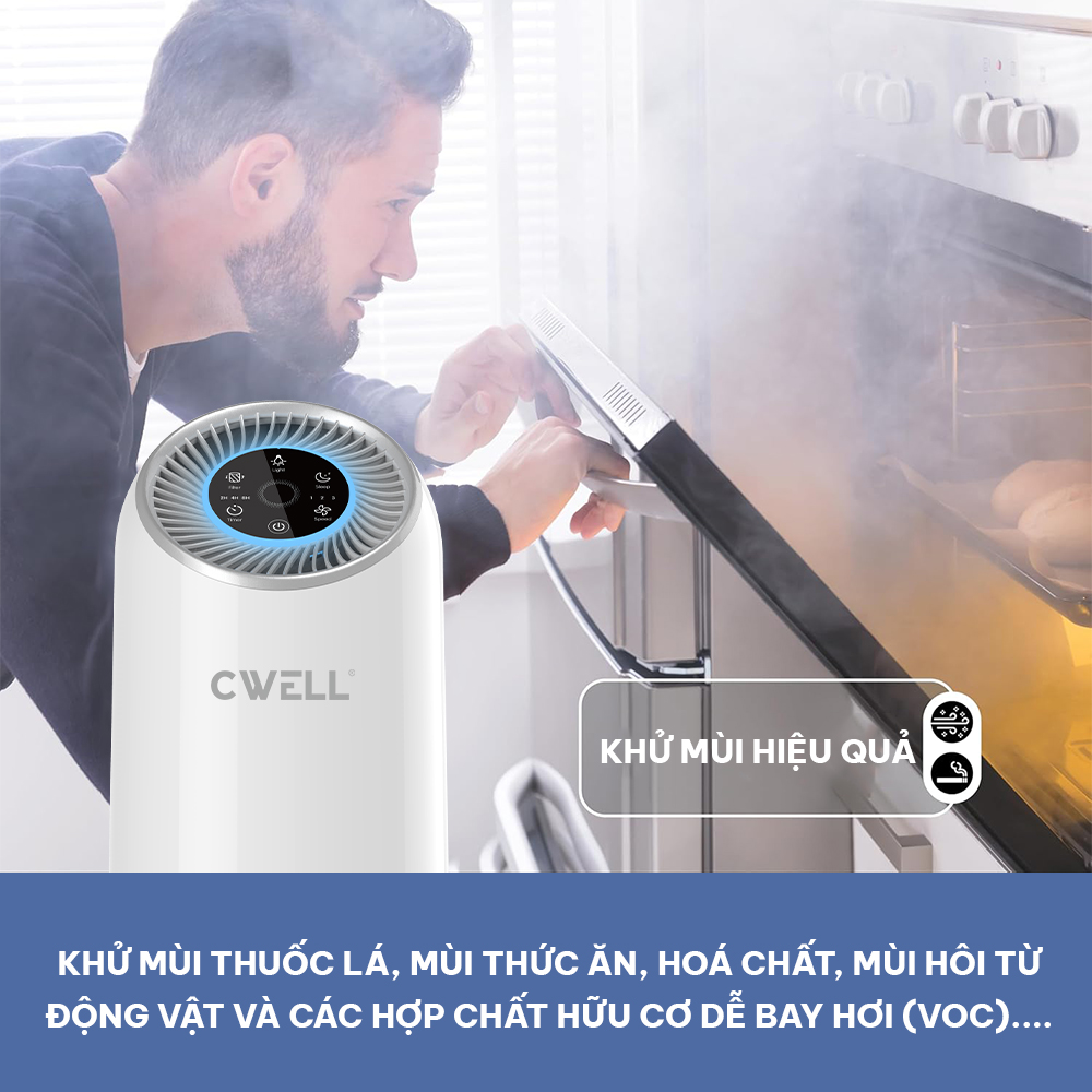 Máy lọc không khí CWELL Air Purifier AP01, lọc bụi mịn 3 cấp độ gió, không ồn, bộ lọc H12 HEPA - Hàng chính hãng