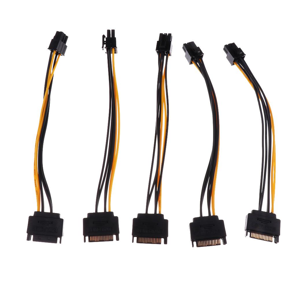 SATA Power Adapter Cable 5Pack SATA 15Pin to 6Pin Power Cable Cord Wires