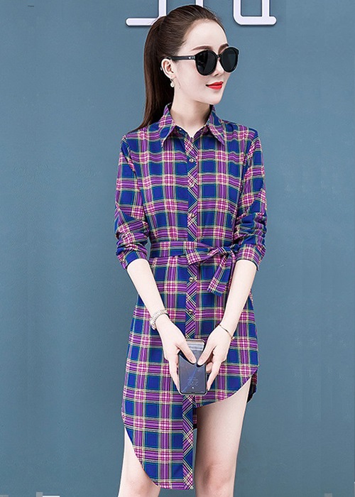 Đầm sơ mi kẻ caro tím 9.1