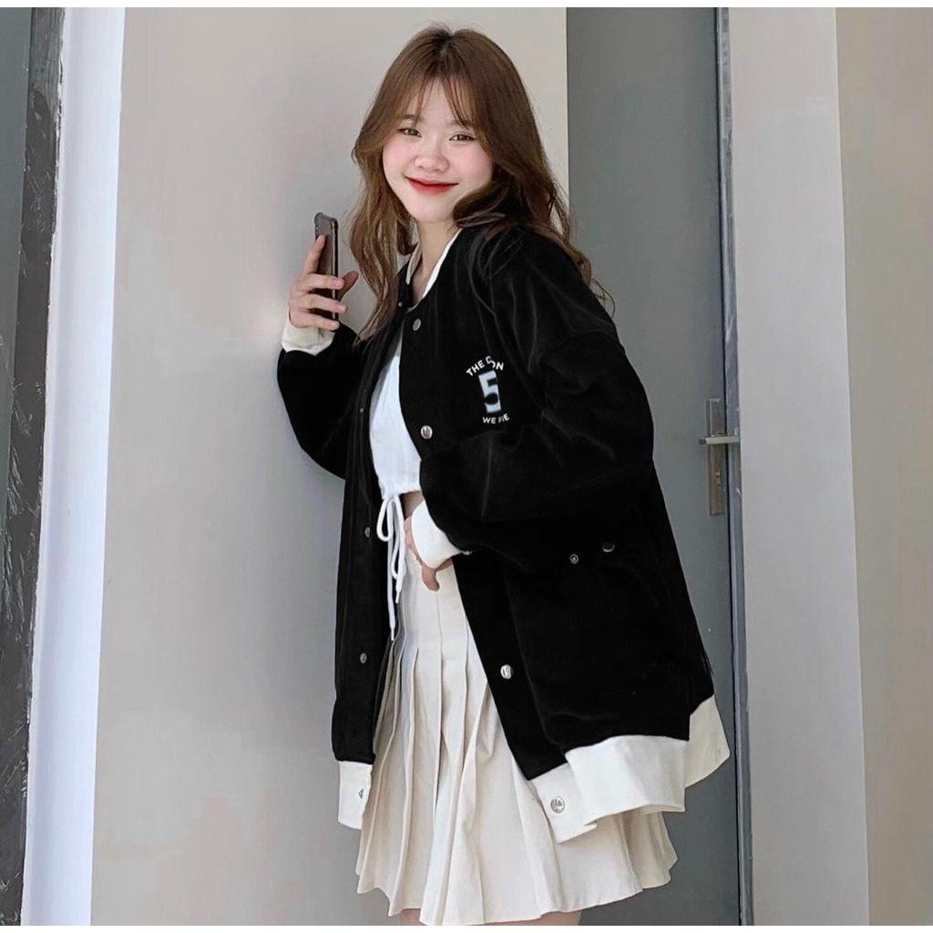 Áo Khoác Bomber Nhung Gân Tăm Thêu DIVISION Jacket Varsity 57 Unisex Form Rộng Ulzzang (Túi đắp chéo 2 bên/ ảnh thật)