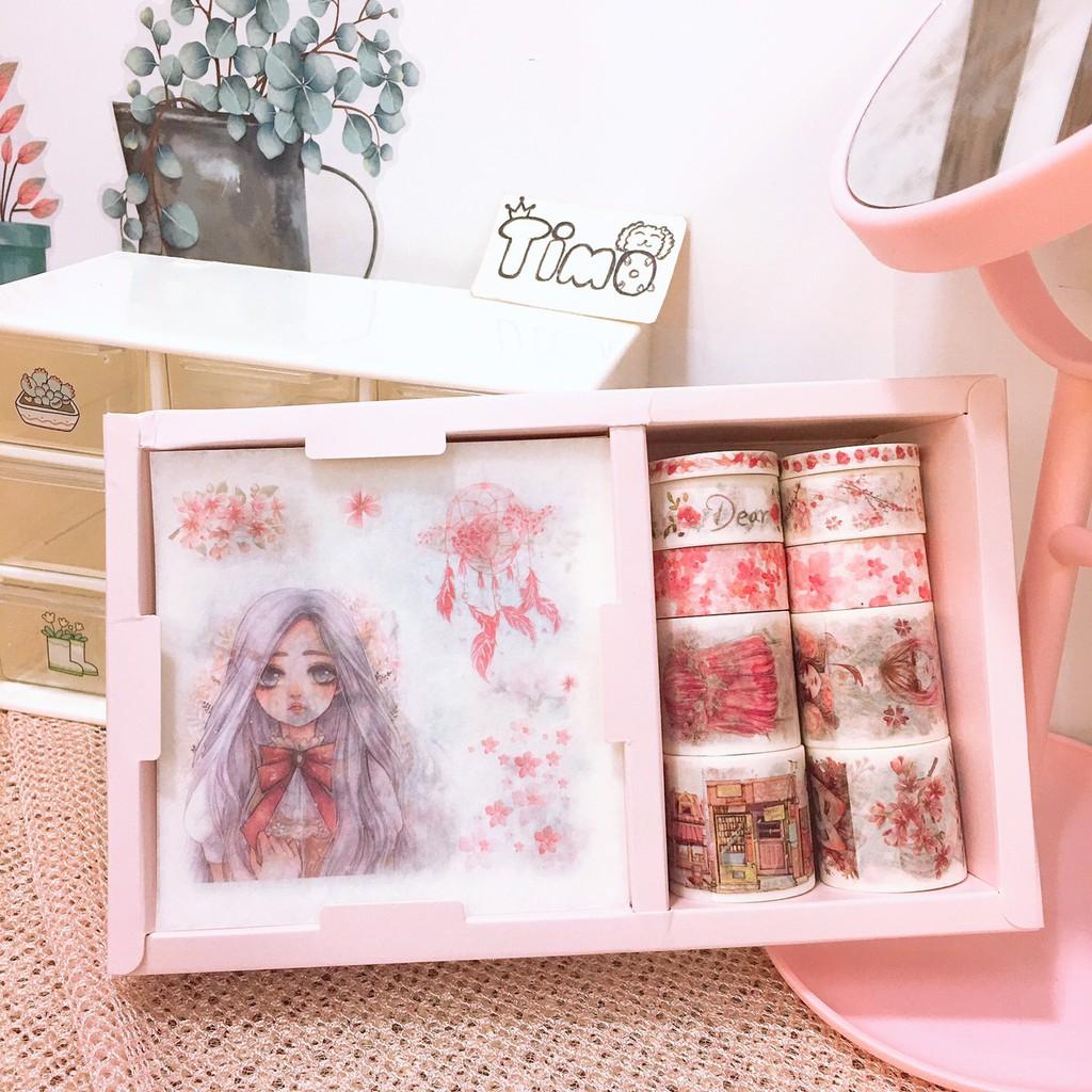 Washi Tape Vintge Hoa Tiết Cổ Điển Kèm Sticker Trang Trí Sổ Tay Dễ Thương 10x10 TIMO WS24