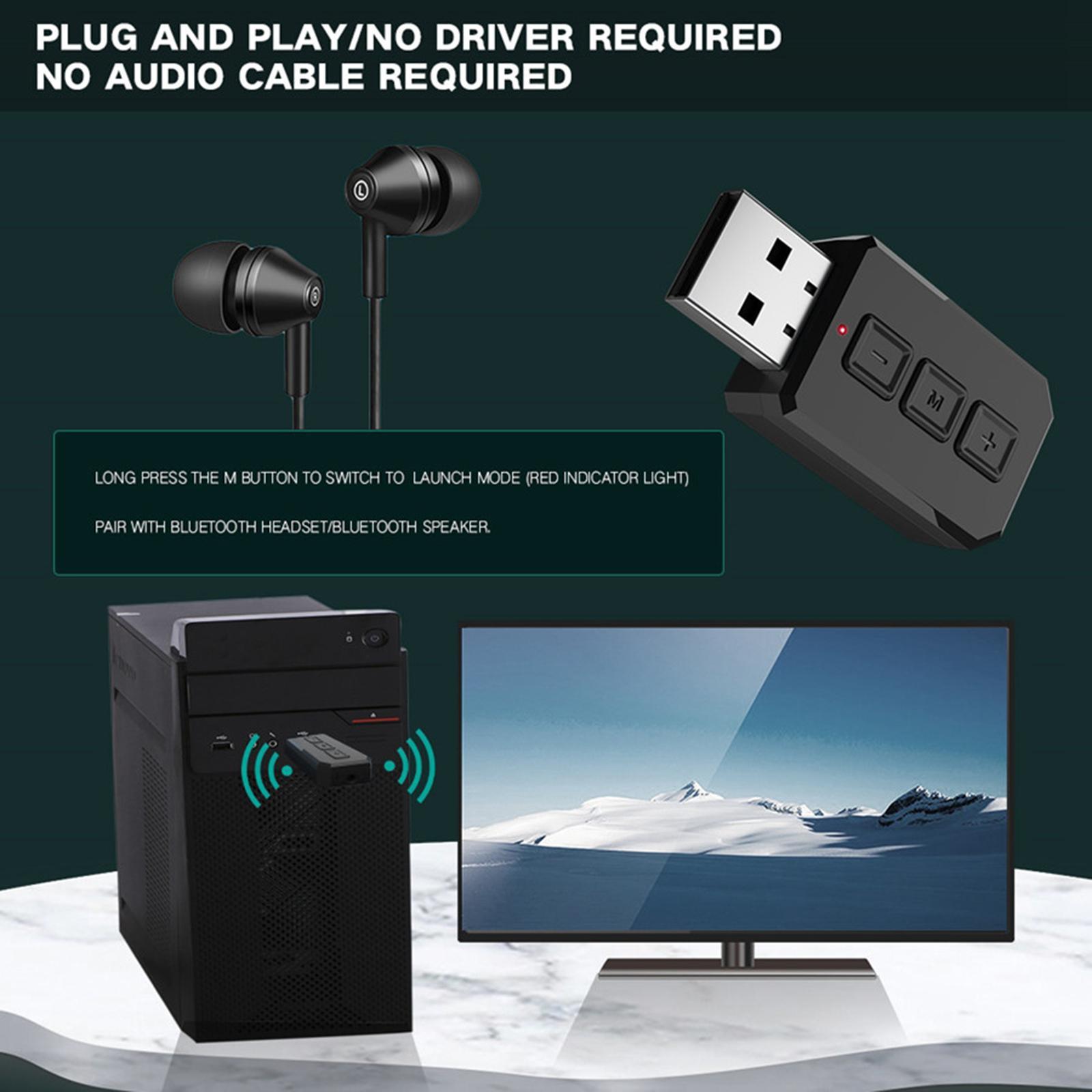 Bluetooth USB 5.0 Transmitter and Receiver, 2-in-1 Wireless 3.5mm Adapter for TV