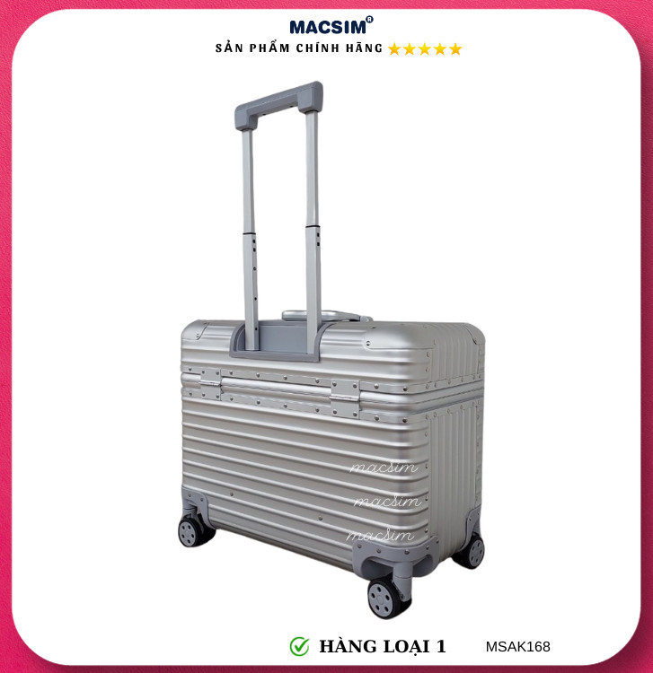 Vali hợp kim nhôm nguyên khối cao cấp Macsim Aksen hàng loại 1 MSAK168 Nhãn hiệu Macsim cỡ 17inch, 18 inche màu đen, bạc, đồng