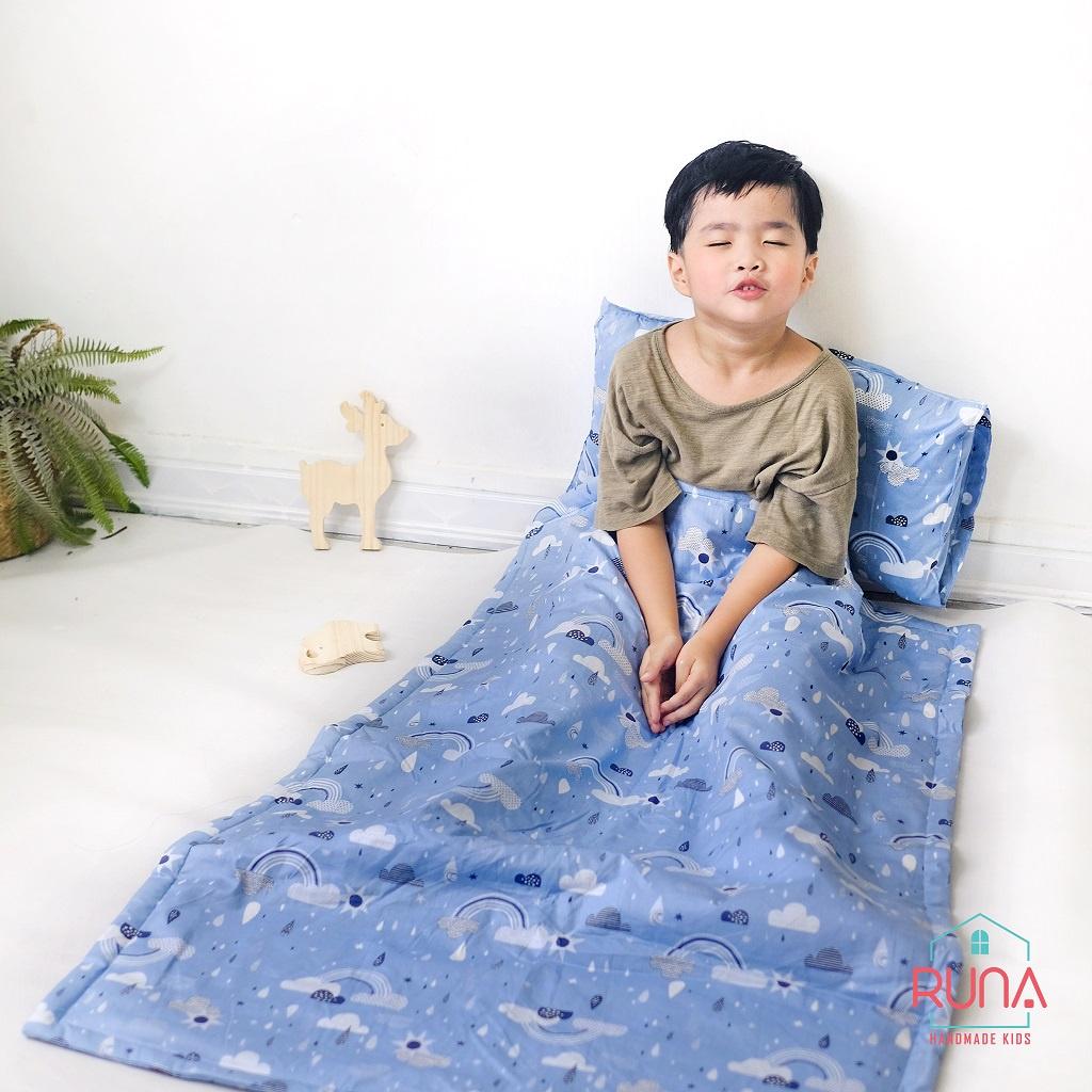 Bộ chăn gối đi học cho bé Mẫu Giáo Runa Kids chất liệu cotton Hàn 100% cao cấp thoáng mát an toàn cho làn da của bé