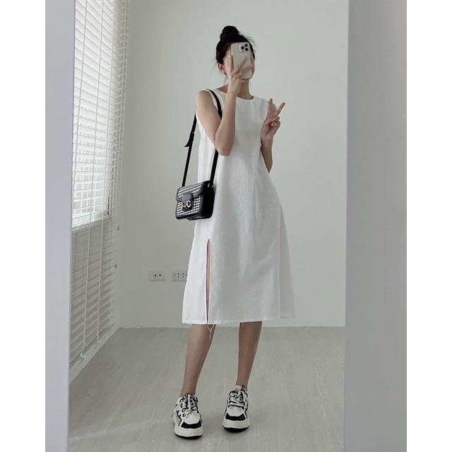 Váy sát nách đũi xẻ tà