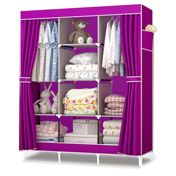 Tủ Vải Quần Áo 3 Buồng 8 Ngăn Trơn Siêu Chắc
