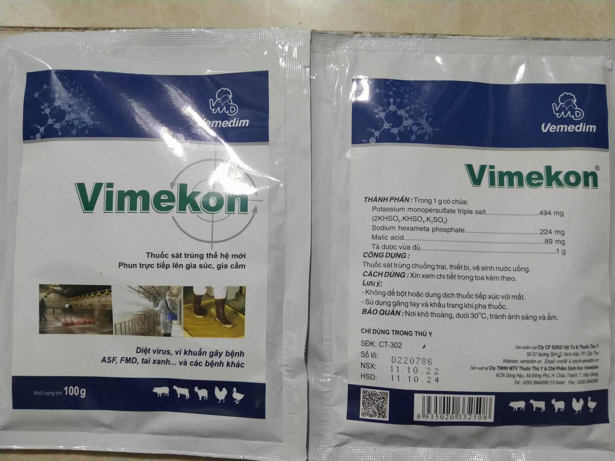 1 GÓI VIMEKON (VEMEDIM) 100G SÁT TRÙNG CHUỒNG TRẠI (KHÔNG ẢNH HƯỞNG VẬT NUÔI)