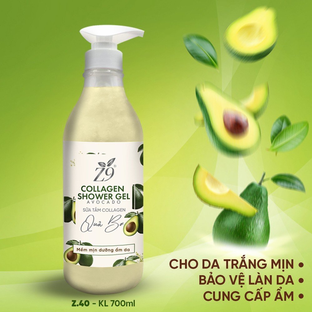 Sữa Tắm Trắng Da Collagen Chiết Xuất Qủa Bơ Z9 Mềm Mịn Dưỡng Ẩm Da Tức Thì 700ml Z40