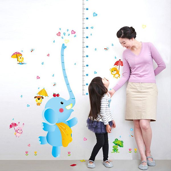 Decal Dán Tường Thước Đo Chiều Cao Voi Phun Nước 2 DTD019