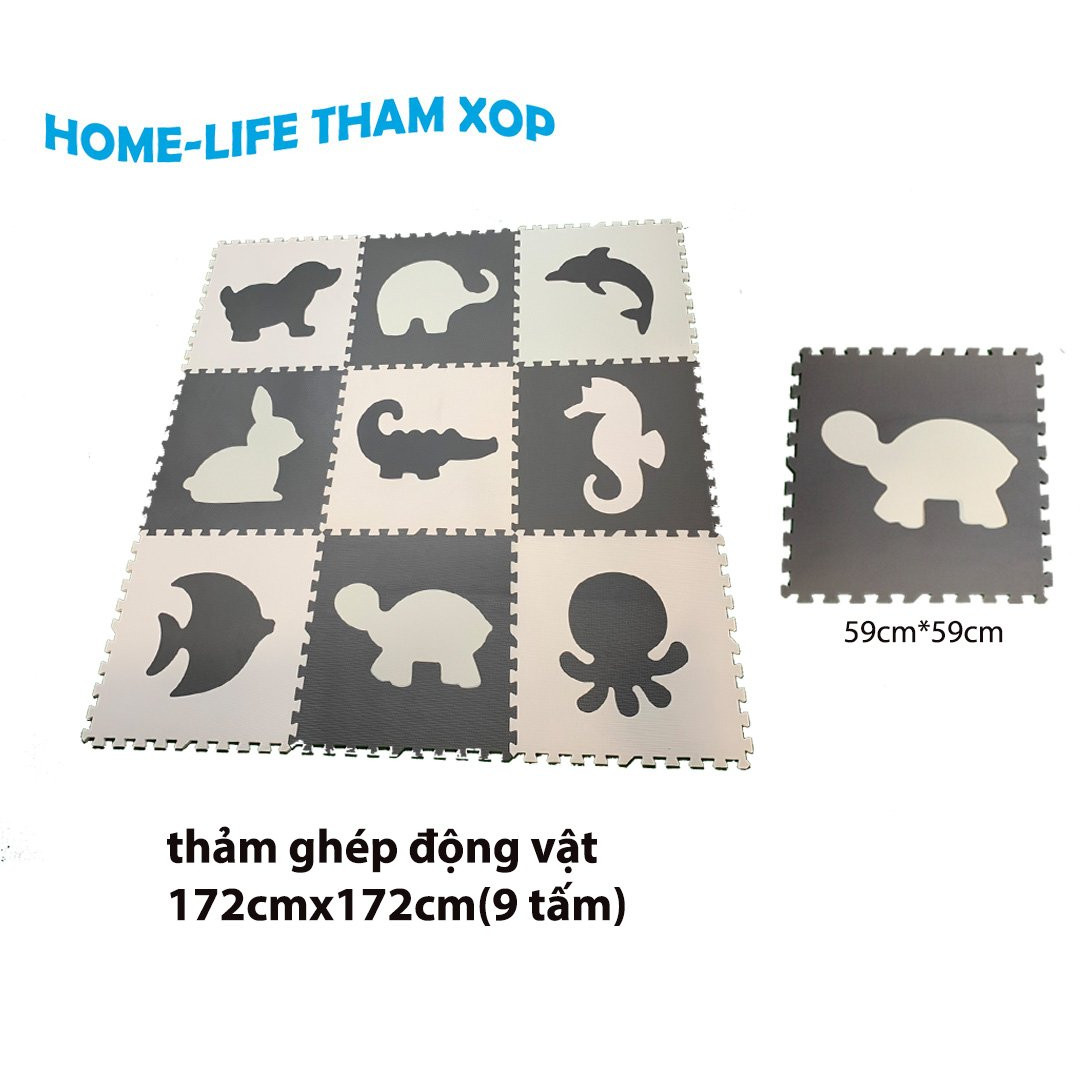 Combo 9 tấm Thảm Xốp Ghép Hình Thú Không Mùi Cho Bé kích thước (59x59x1.0cm)