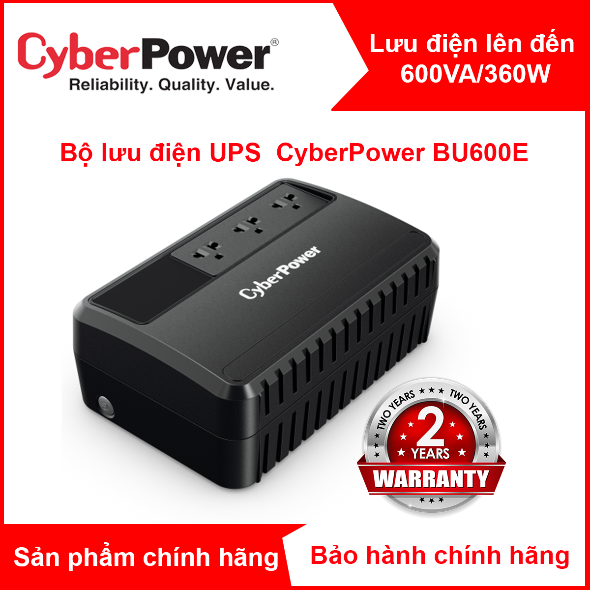Bộ lưu điện UPS CyberPower BU600E - 600VA / 360W -  Tích hợp công nghệ ổn áp AVR, Công nghệ tiết kiện điện GreenPower, công nghệ Line Interactive - Hàng chính hãng