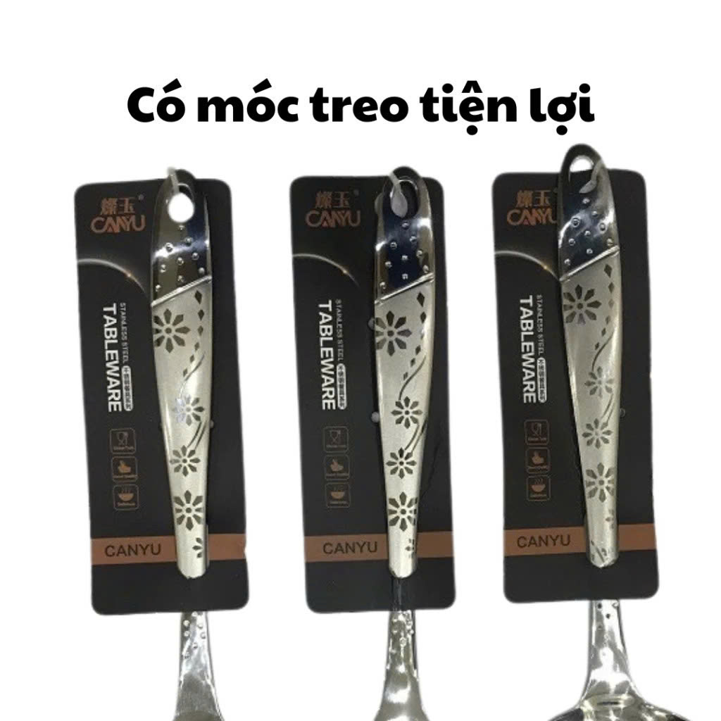 BỘ DỤNG CỤ NHÀ BẾP INOX 4 MÓN – MUỖNG CANH, MUÔI THỦNG, XẺNG XÀO, XẺNG THỦNG – CÓ MÓC TREO TIỆN DỤNG - HÀNG CHÍNH HÃNG MINIIN