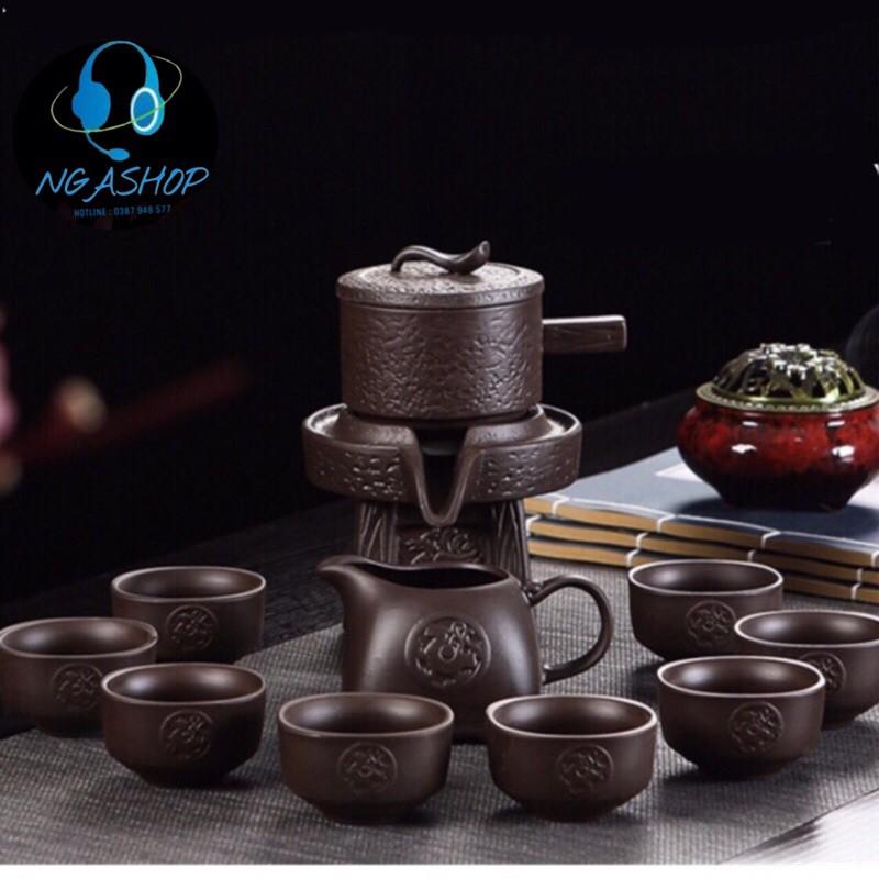 Bộ ấm chén pha trà đẹp Cối xay gốm tử sa cao cấp, màu nâu đất 10 chi tiết