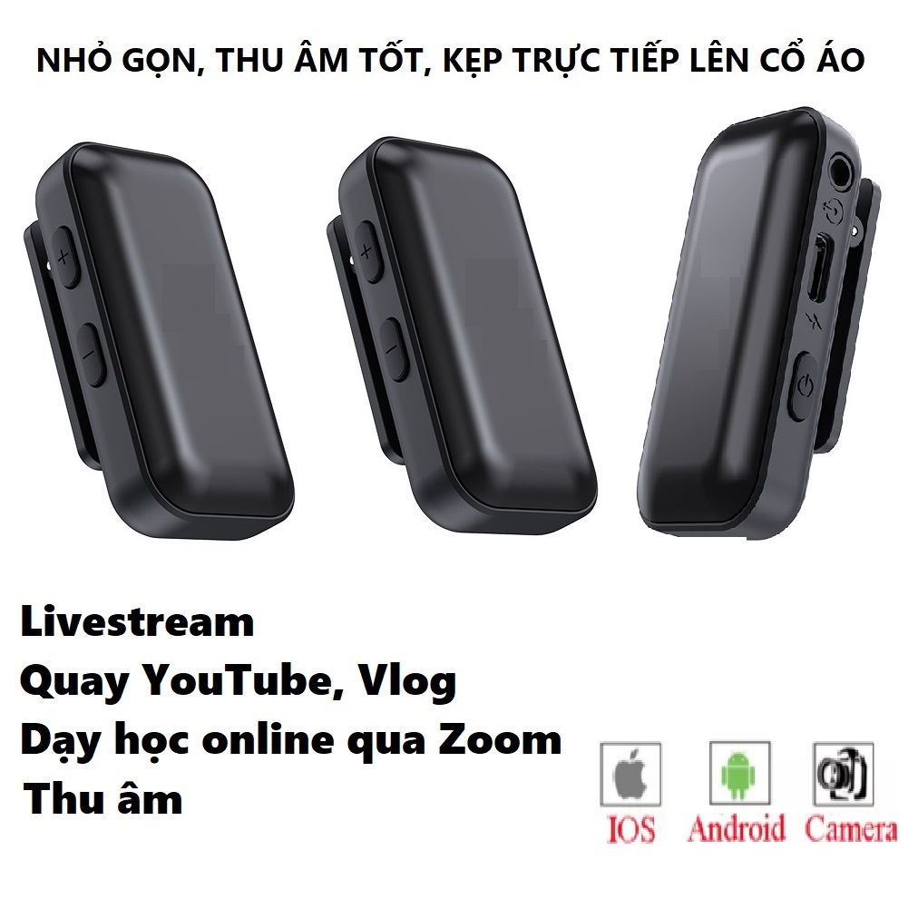 Micro cài áo thu âm không dây loại 2 micro, 1 đâu thu