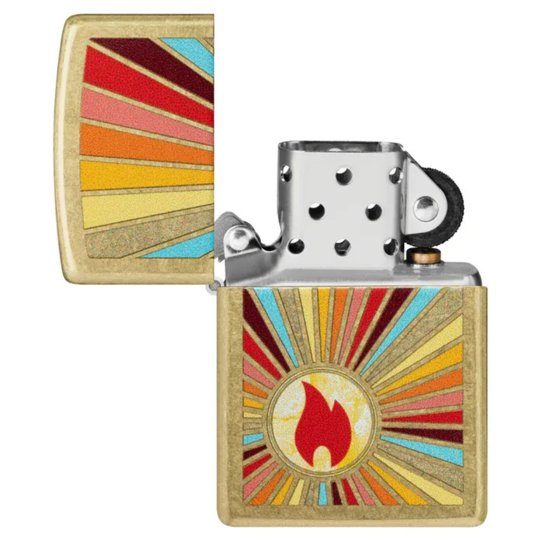 Bật lửa Zippo Beaming Flame Design - Dòng Street Brass Vàng Đồng Cổ Điển Chính Hãng Mỹ, Chống Gió Cao Cấp