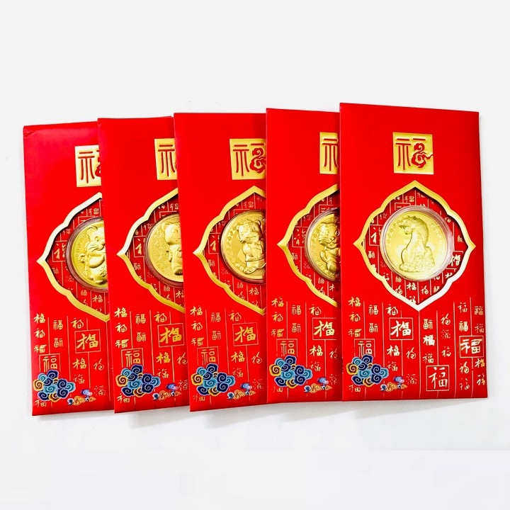 Bao Lì Xì Đồng Xu Con Cọp Cute Mạ Vàng, Quà tặng tiền lì xì độc lạ cho bạn bè và người thân nhân dịp năm mới 2022 Nhâm Dần, Kích thước 19x9x0.3cm, Màu đỏ - TMT Collection - SP005408