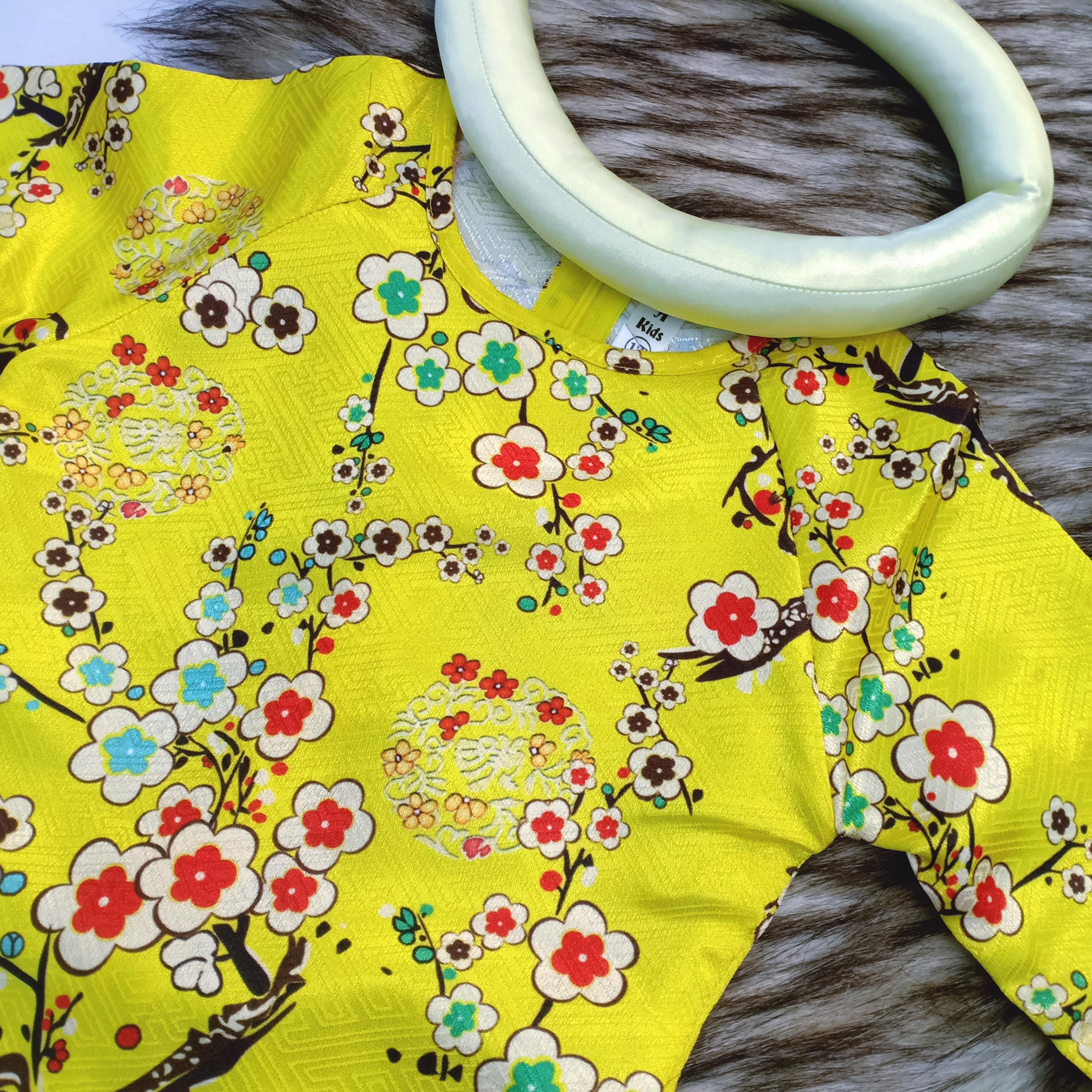 Set 3 món Áo dài Gấm hoa đào Nhí