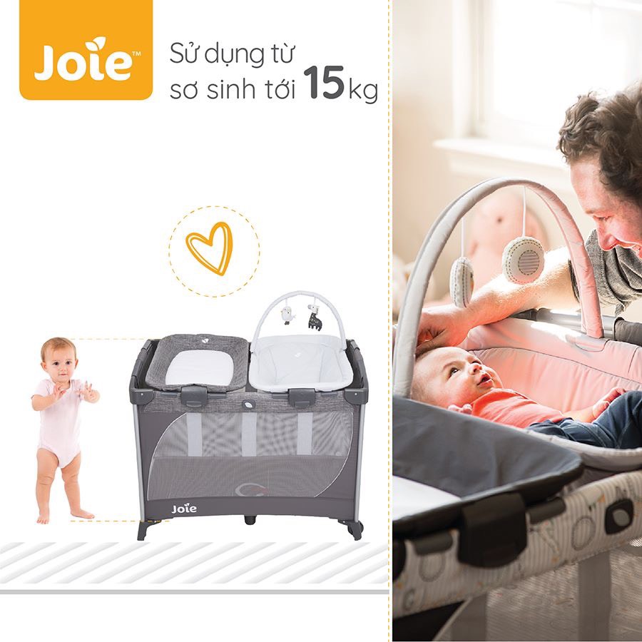 Giường cũi cao cấp Joie Commuter Change &amp; Snooze Linen Gray