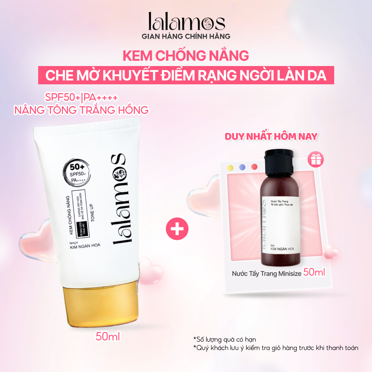 Kem Chống Nắng Lalamos Nhụy Kim Ngân Hoa Nâng Tone SPF 50+ PA++++ 50ml