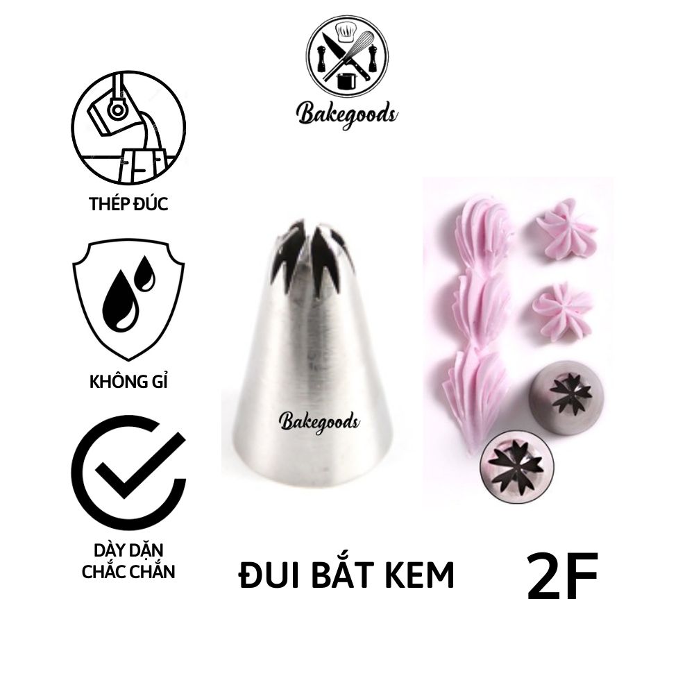 Đui bắt kem 2F, đuôi bắt bánh kem, đầu bơm kem 5 cánh cụp thép đúc liền khối không gỉ dày dặn