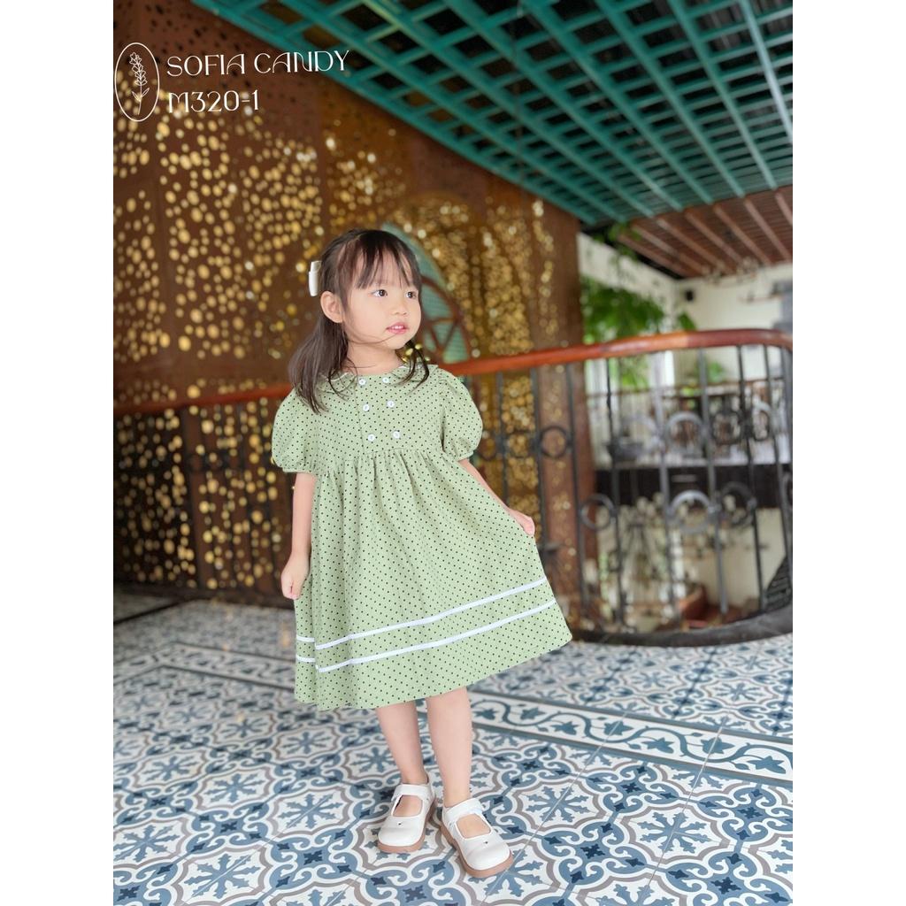 Váy Sofia xanh váy thủy thủ đầm bé gái babydoll chấm bi tay bồng