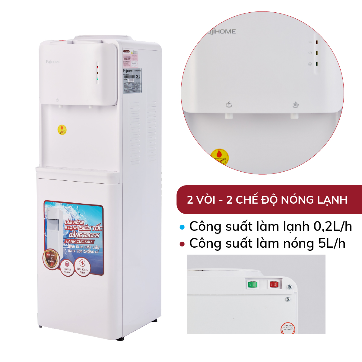 Cây nước nóng lạnh FUJIHOME WD531C, làm lạnh Block cao cấp, khóa vòi nóng an toàn, tự động ngắt an toàn tiết kiệm điện - Hàng Chính hãng