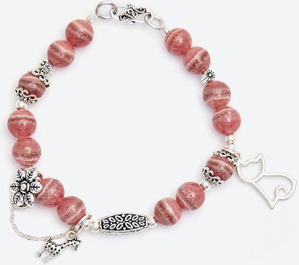 Vòng tay đá rhodochrosite phối mèo bạc Ngọc Quý Gemstones
