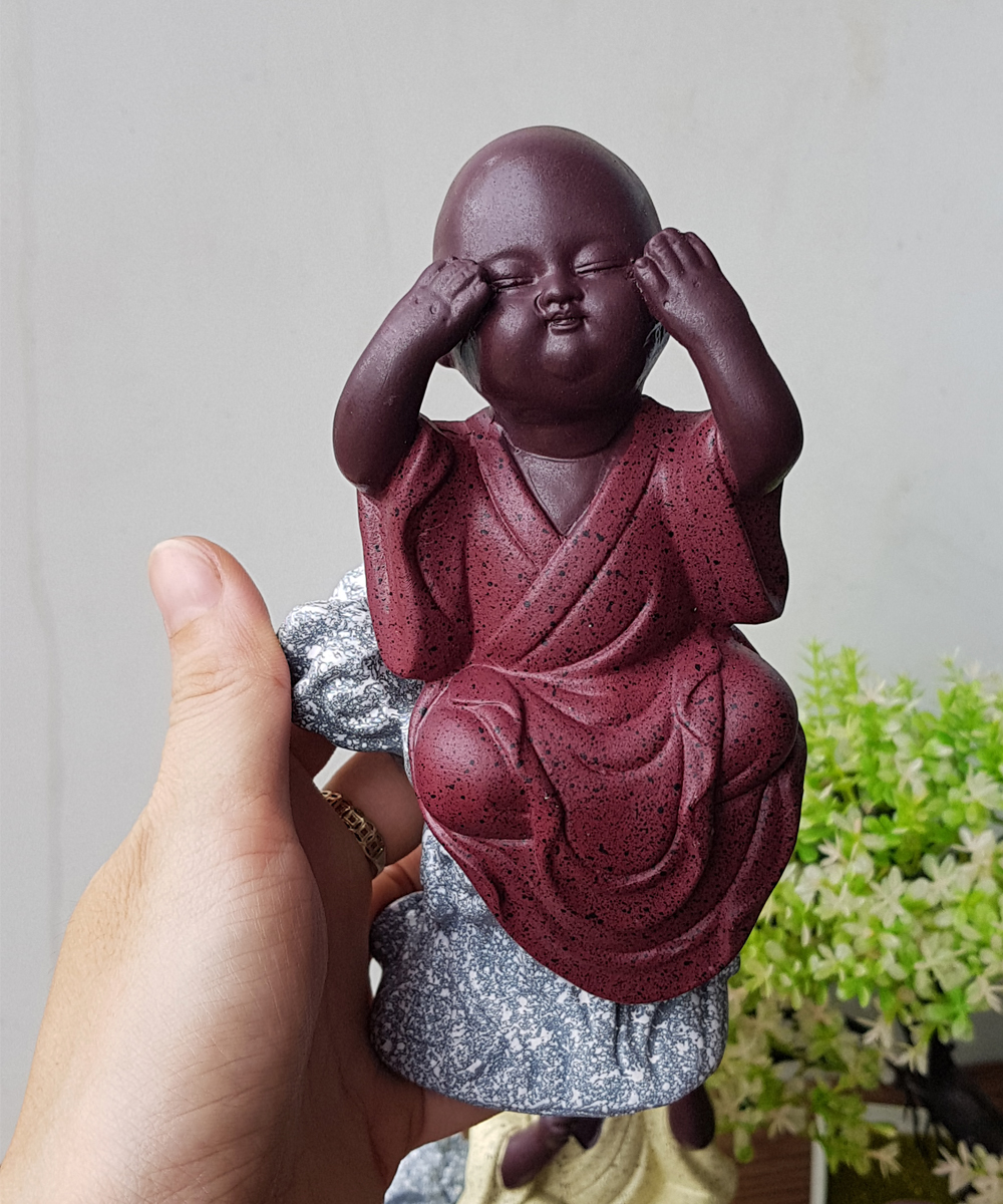 Bộ 04 chú tiểu Tứ Không ngồi phiến đá size 16cm