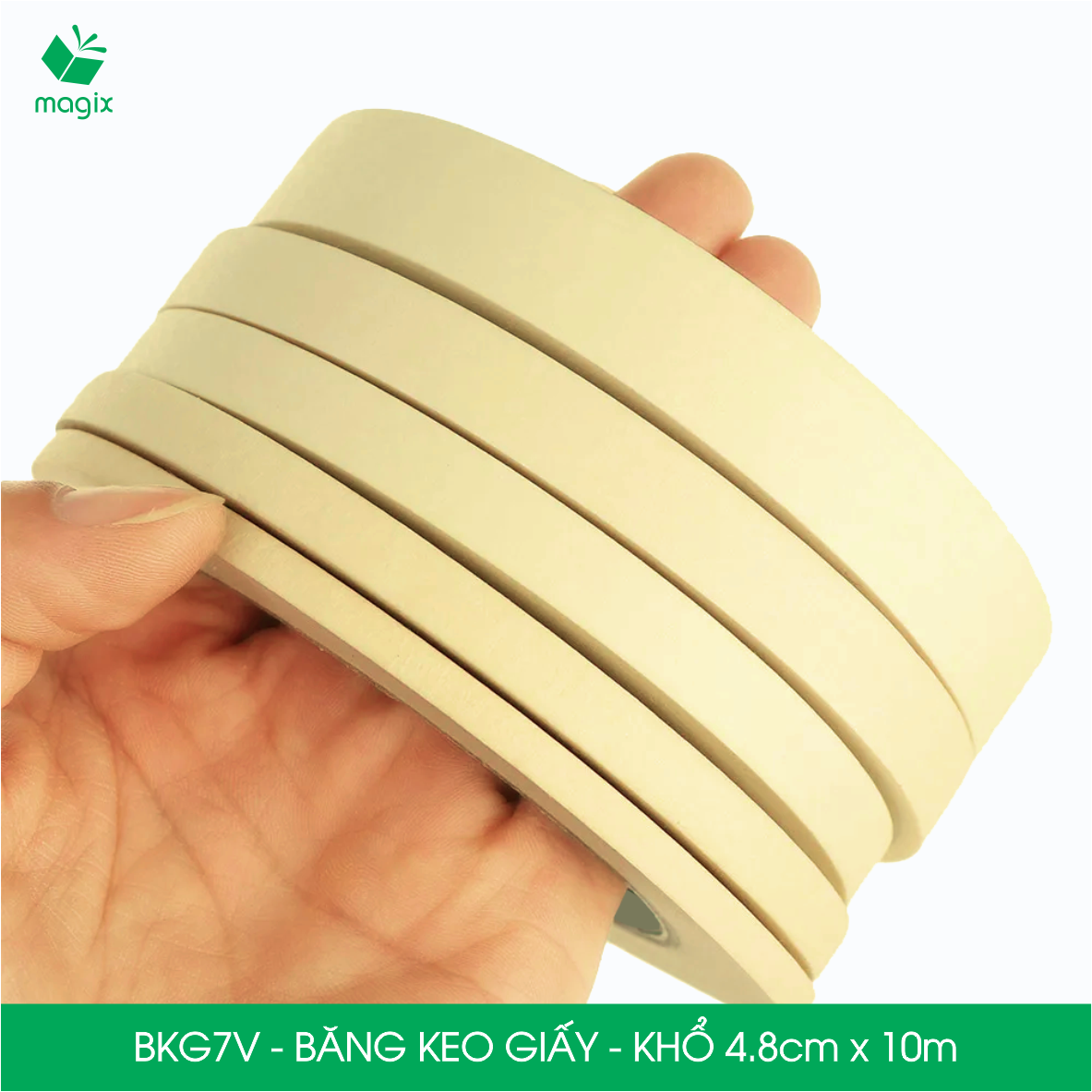 BKG7V - Block 3 cuộn băng keo giấy khổ 4.8cm x 10m - Băng dính giấy viết được, chặn màu sơn