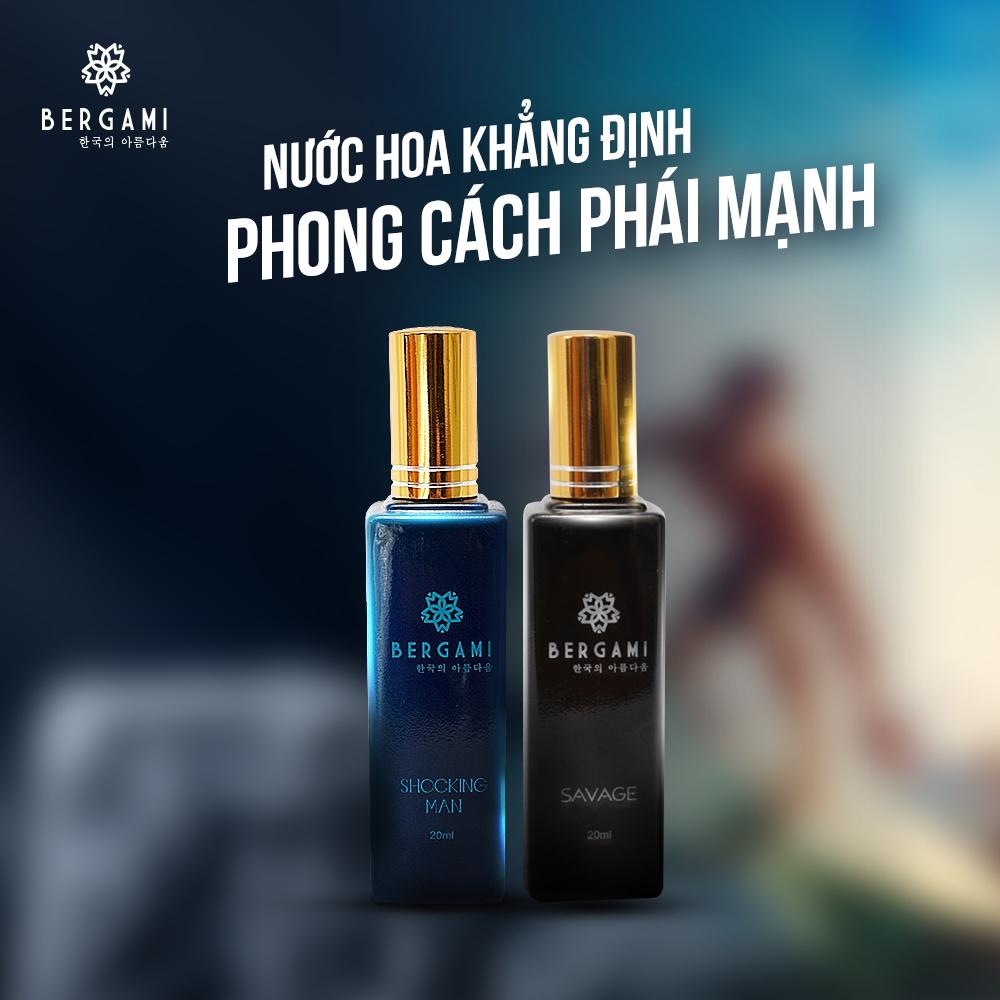 Bộ quà tặng nước hoa Nam chính hãng dạng xịt 2 chai, 3 tầng hương đột phá lưu hương 12h Bergami 35ml