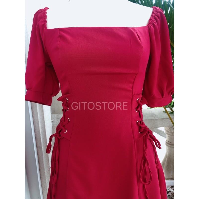 ĐẦM ĐEN CỔ VUÔNG – VÁY NỮ TAY PHỒNG – TRẮNG ĐỎ ĐEN – GD087