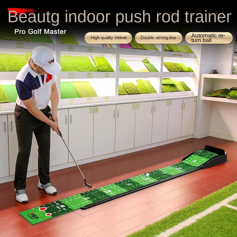 Thảm tập golf putting trong nhà PGM TL021-3M: bản cao cấp có thước kép đo đường ngắm &amp; khoảng cách, tự động chắn &amp; trả bóng, đế chống trượt.