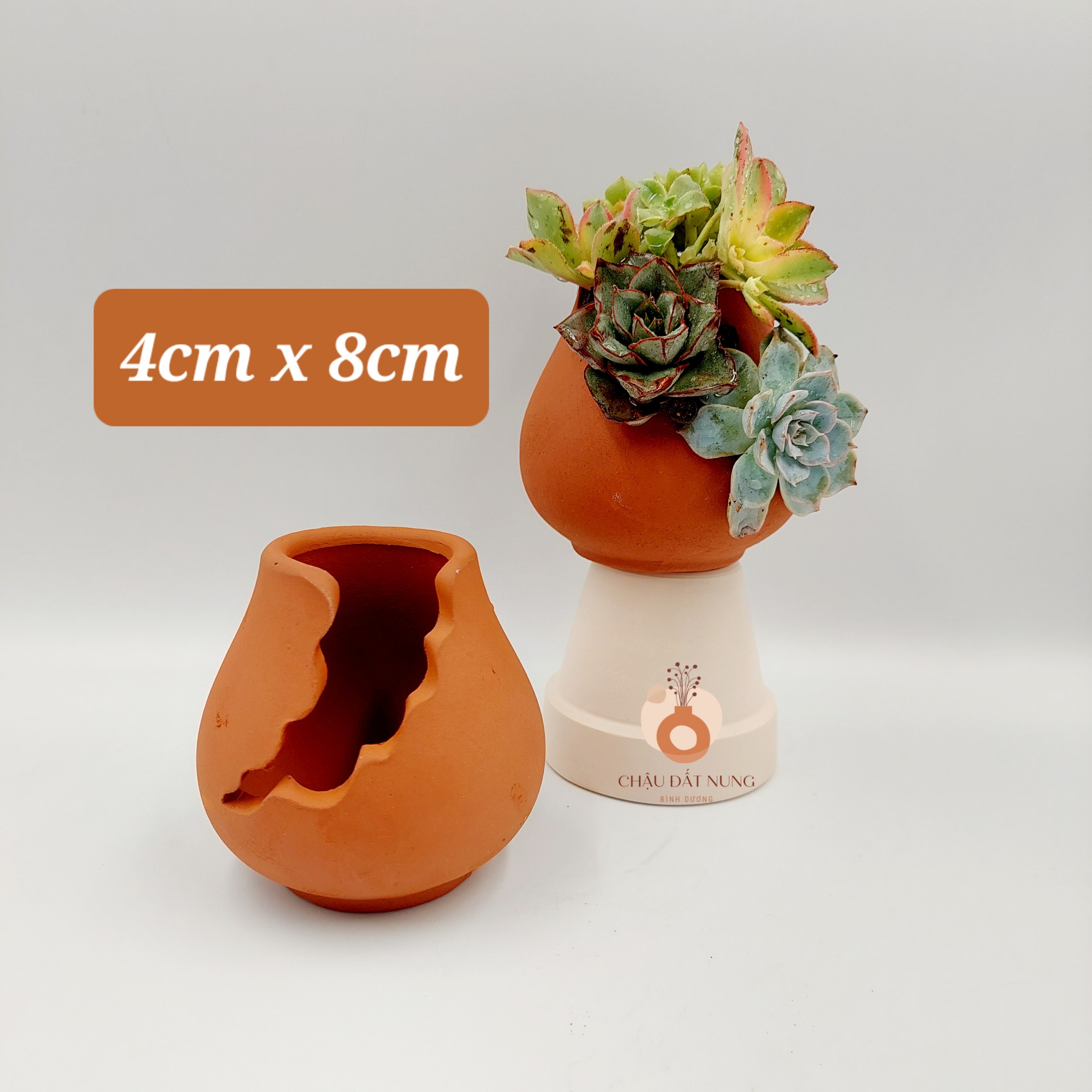 Chậu đất nung, chậu sen đá - Bình vôi dễ thương 48, miệng chậu 4cm, chiều cao 8cm