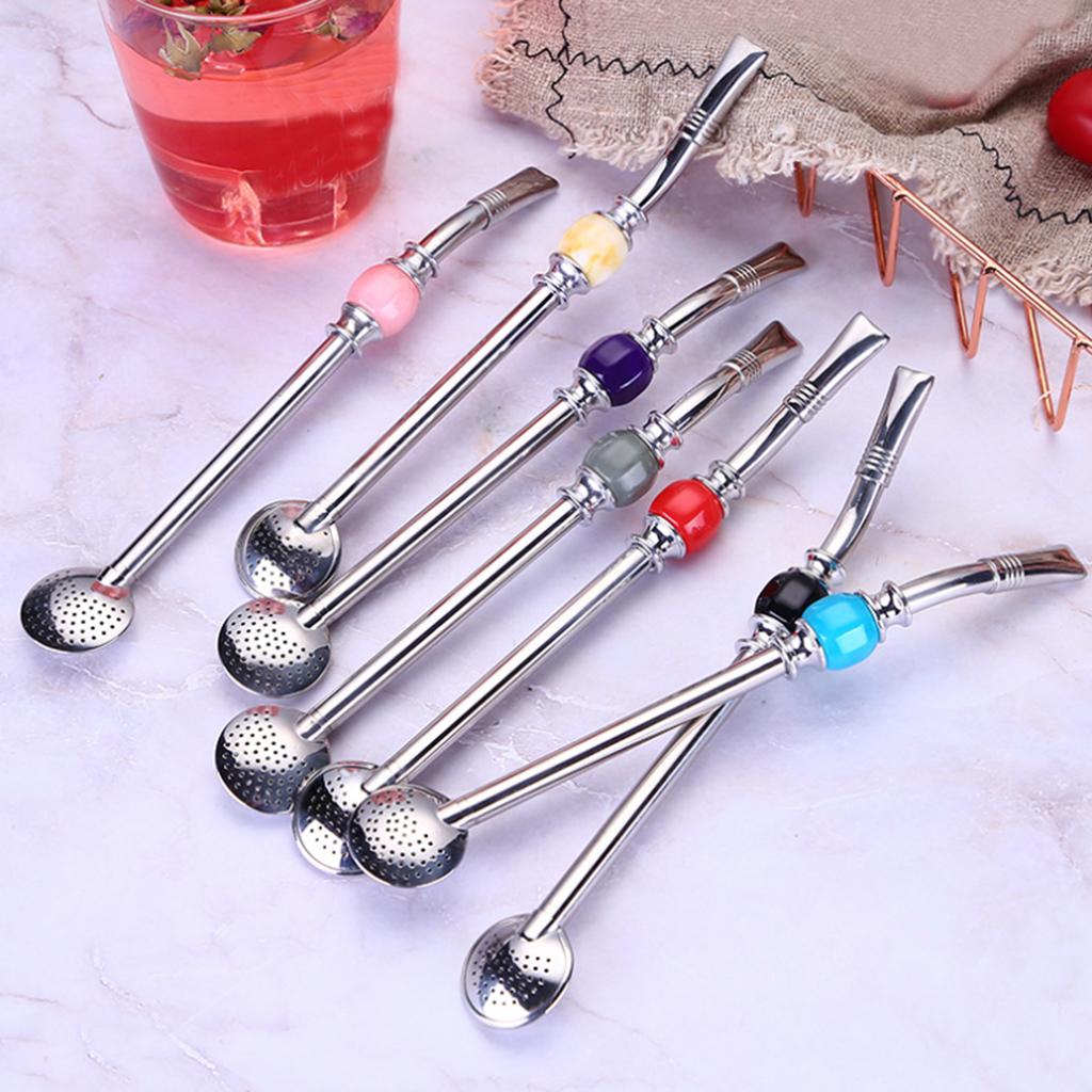 Stainless Steel Yerba Mate Straw Spoon Bombilla Tea Strainer Filter Colander Purple