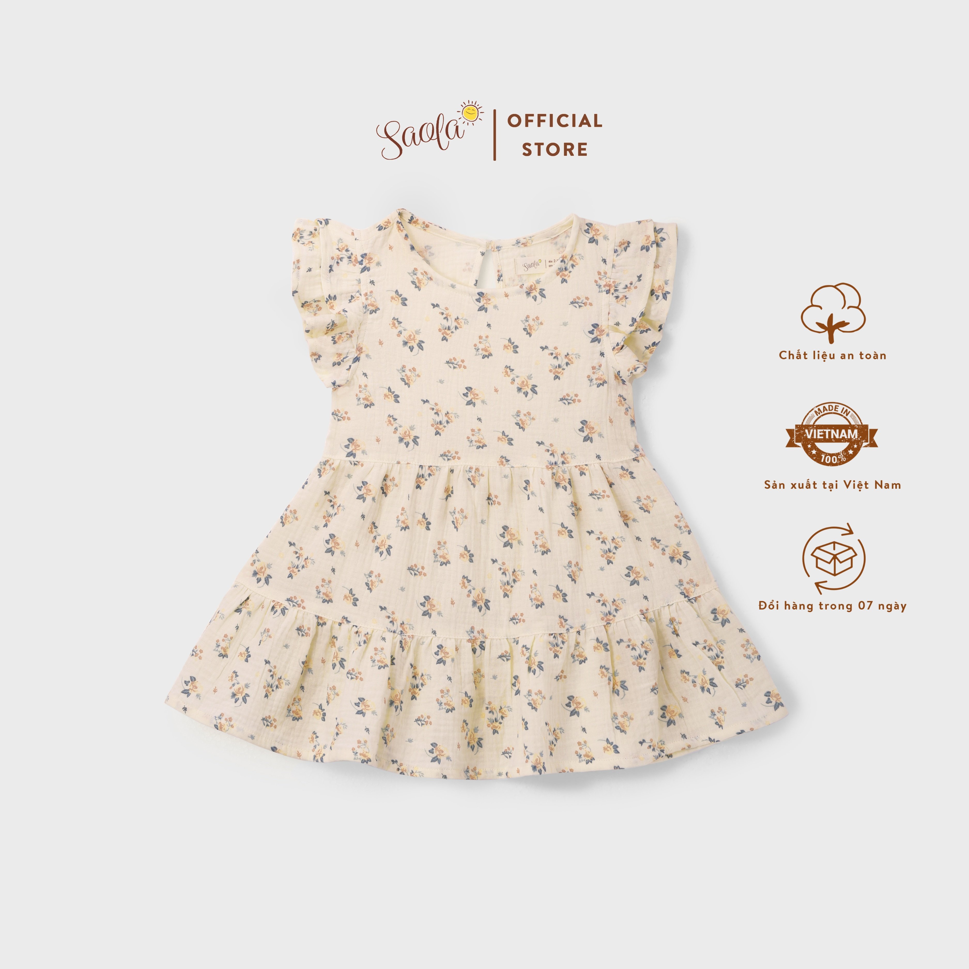 Váy Bé Gái Hai Tầng Tay Nhí Đáng Yêu Chất Liệu Muslin Thoáng Mát Mềm Mịn - DRM021 - JOLIE DRESS - SAOLA KIDS CLOTHING