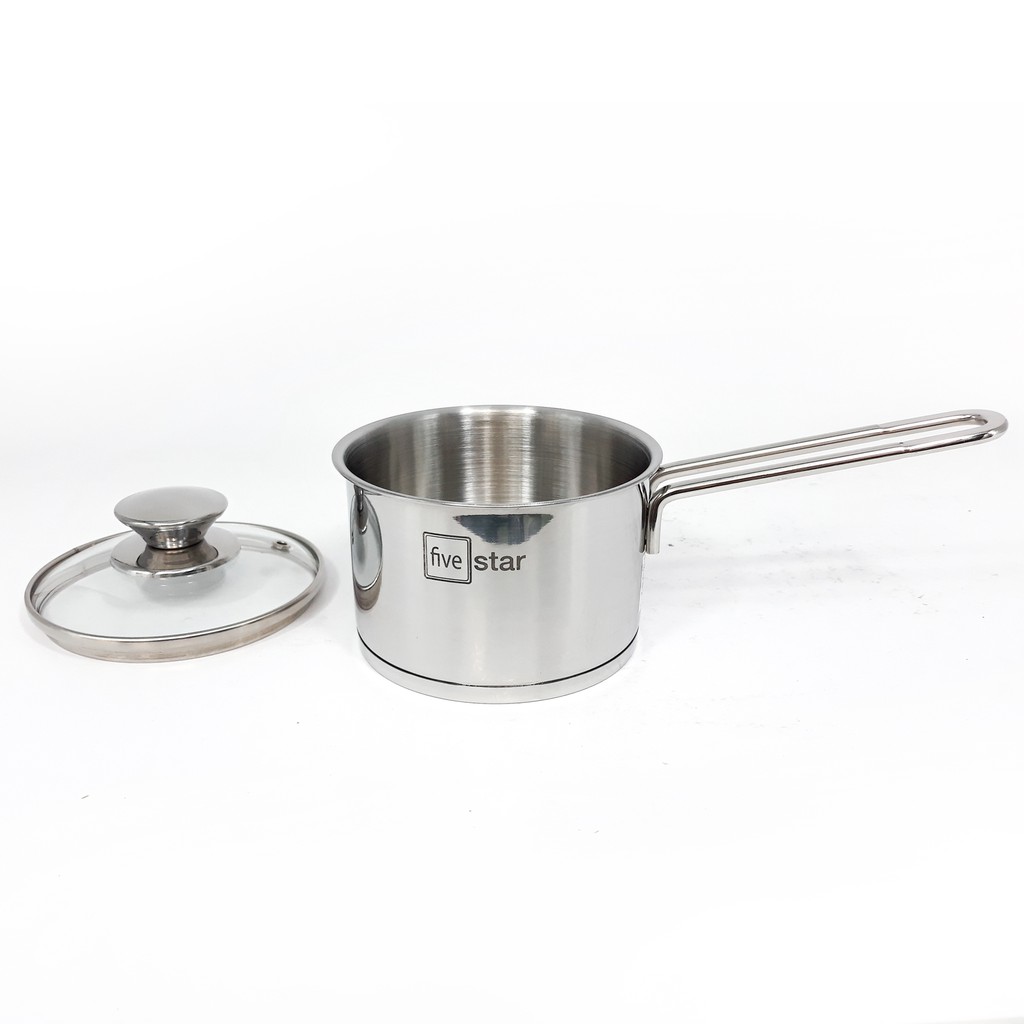 Quánh Nấu Bột Cháo Cho Bé Inox 430 Bếp Từ 3 Đáy Fivestar Nắp Kính + Tặng 5 Muỗng Ăn Inox