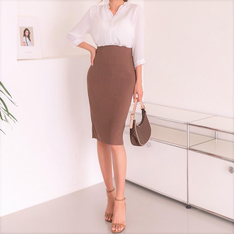 Chân Váy Công Sở Bút Chì Dài Tới Gối Màu Nâu CHIPY From Ôm Lưng Thun Cạp Cao Cá Tính Kiểu Vintage, Ulzzang Đẹp MCV201