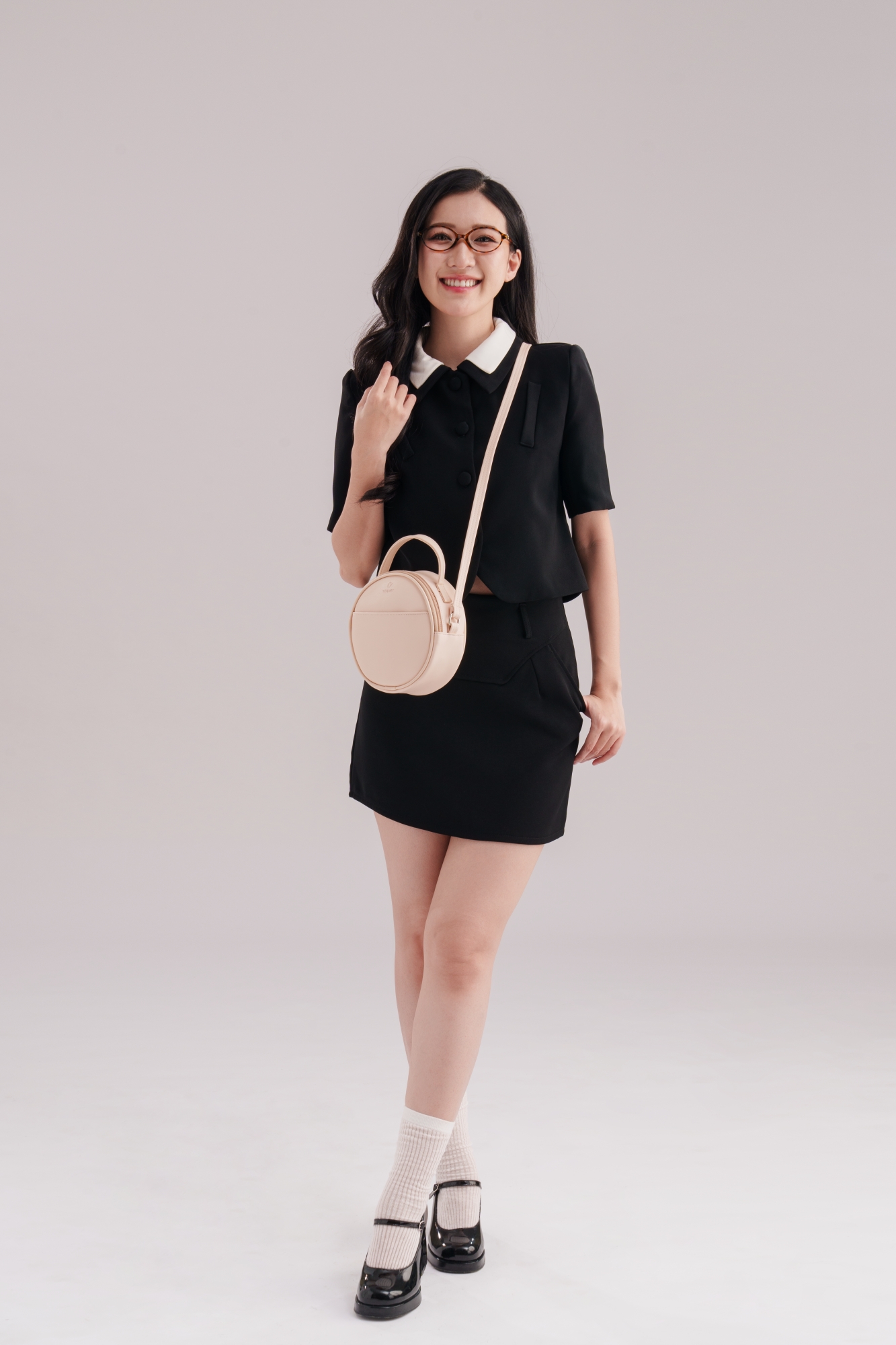 Túi Yuumy ( Thời trang nữ dáng tròn phối ngăn size 18 - Túi đeo chéo da Seasand YN261 )