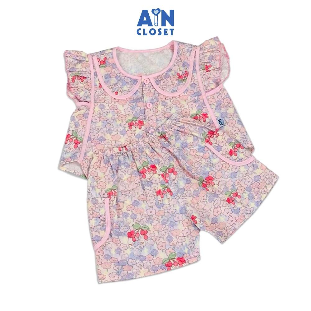 Bộ quần áo Ngắn bé gái họa tiết Hoa Vani Tím Cotton - AICDBGHBXFML - AIN Closet