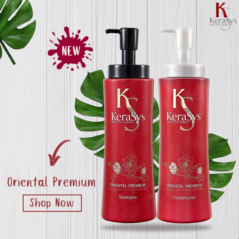 Cặp dầu gội/xả Kerasys Oriental Premium phục hồi tóc Hàn Quốc 600ml tặng kèm móc khoá