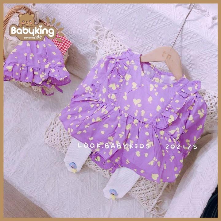 Đầm liền quần kiểu lá sen hình trái tim bé gái ,cotton 100%, thương hiệu Aiueo Nhật Bản.