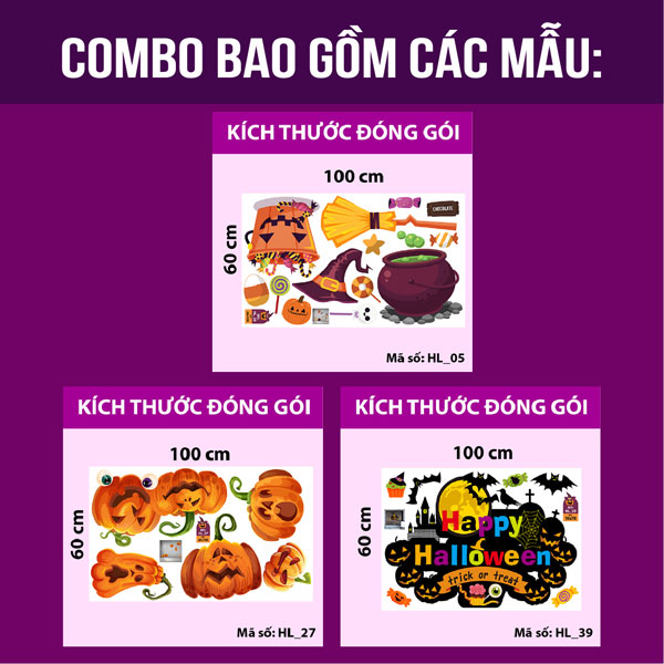 Decal trang trí Halloween 2020 combo bi ngô vui đùa